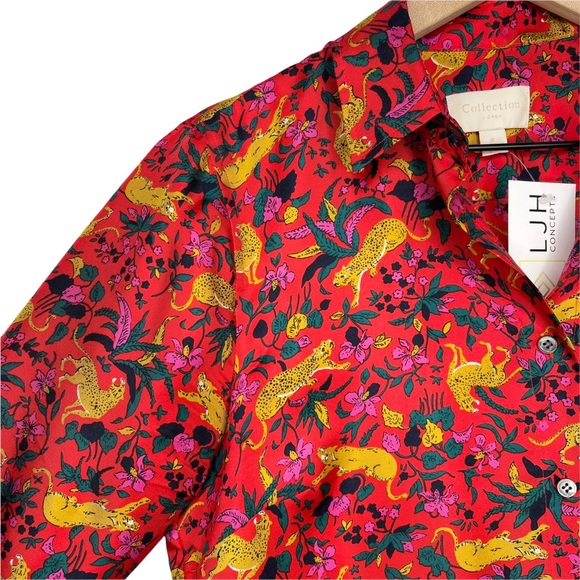 ♦️SOLD♦️J. Crew Collection Silk Twill Button Up in Jungle Cat Floral Print - Picture 6 of 15